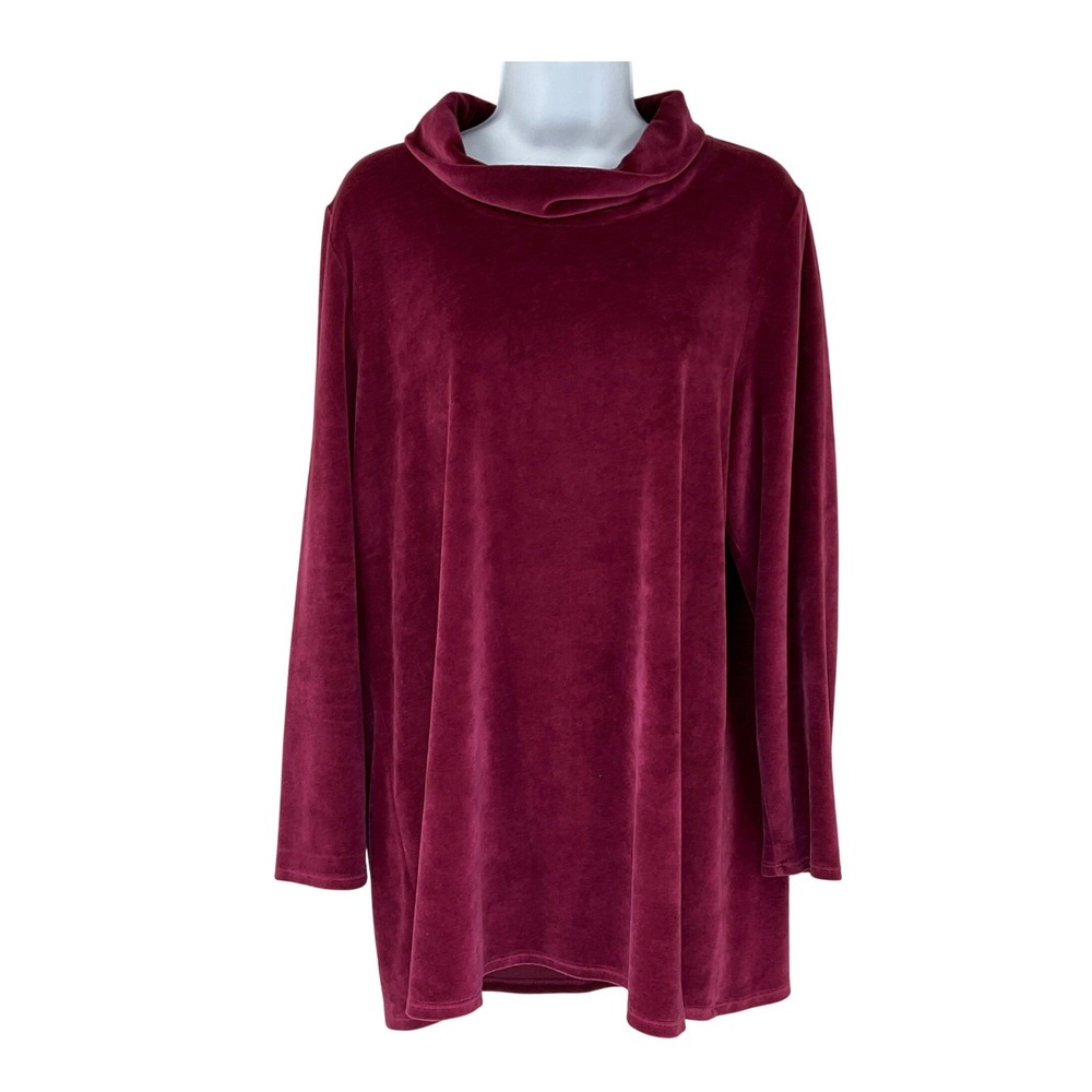 Pure Jill Velour Cowl Neck Long Sleeve Tunic Top Burgundy Sz L Casual Soft